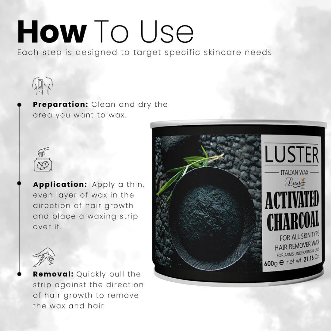 Luster Activated Charcoal Hair Removal Hot Wax - 600g