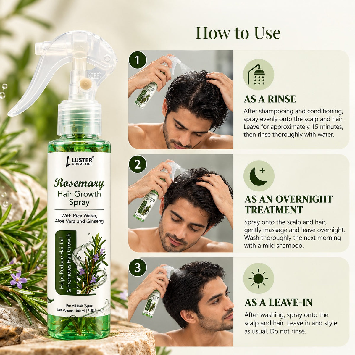Luster Cosmetics Rosemary Hair Growth Spray for Hair Fall Control & Hair Growth 100ML