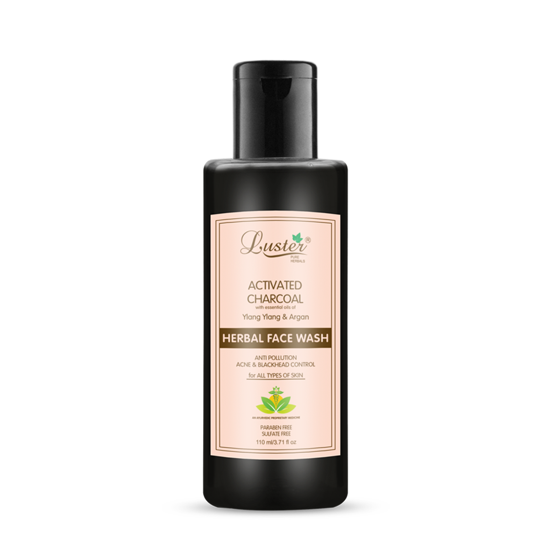 Luster Activated Charcoal Face Wash | Enriched With Ylang Ylang & Argan Extracts | Acne & Blackhead Control | Women & Men’s Face Wash | All Skin Types (Paraben & Sulphate Free) -110ml - Luster Cosmetics