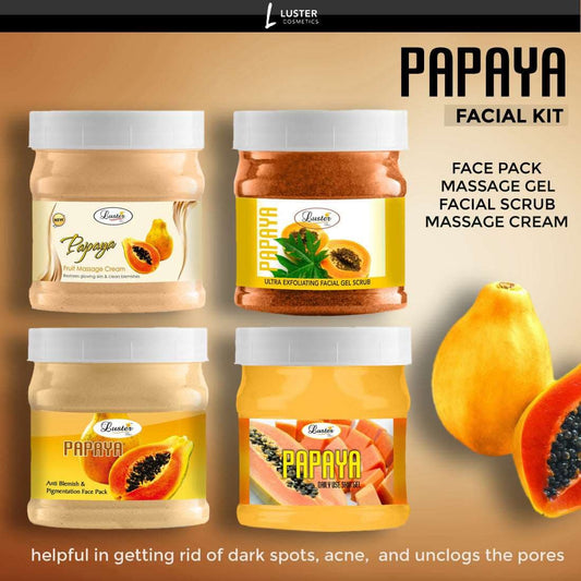 Luster Customised Facial Kit (Papaya Scrub + Papaya Cream + Papaya Skin Gel + Papaya Face Pack) Paraben & Sulfate Free- 2000 ml