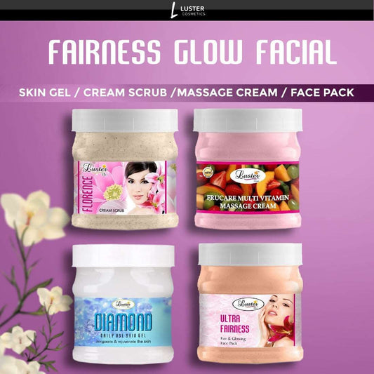 Luster Customised Facial Kit (Florence Cream Scrub + Frucare Multi Vitamin Cream + Diamond Skin Gel+ Ultra Fairness Face Pack) Paraben & Sulfate Free-2000 ml