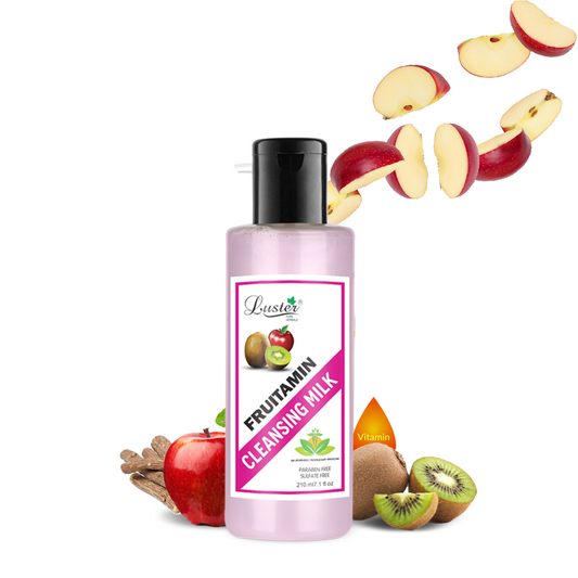 Luster Fruitamin Extra Care Cleansing Milk | Enriched With Apple & Kiwi Extracts | For Smooth Soft & Clean Skin | Cleansing Milk For Face | Paraben & Sulfate Free - 210ml - Luster Cosmetics
