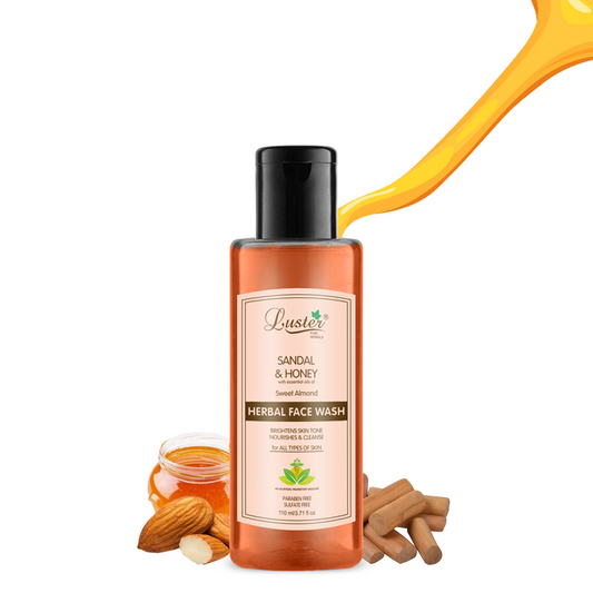 Luster Sandal & Honey Face Wash | Sweet Almond’s Essential Oil | Helps Brightens Skin Tones & Nourishes | Herbal Face Wash | All Skin Types (Paraben & Sulphate Free) -110ml - Luster Cosmetics