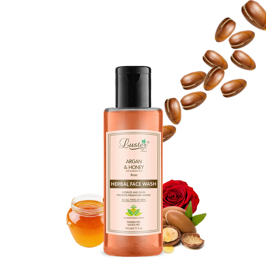 Luster Argan & Honey Face Wash | Enriched With Rose Extracts | Helps Hydrate & Glowing Skin | Herbal Face Wash For Glowing Skin | For Women & Men (Paraben & Sulphate Free) -110 ml - Luster Cosmetics