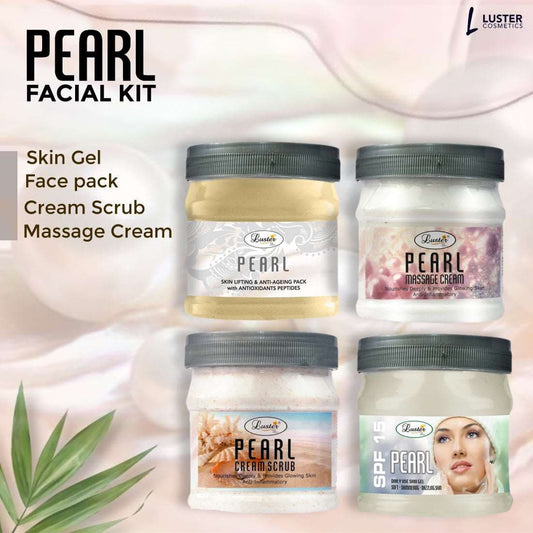 Luster Pearl Facial Kit | Helps Nourishes Deeply | Pearl Facial Scrub | Pearl Massage Cream | Pearl Massage Gel | Pearl Face Pack | Pearl Facial Kit for Women & Men | No Paraben - 500 ml (Pack of 4).