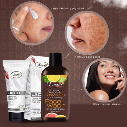 Luster Dark Spot Remover Combo - Lacto Cream & Vitamin-C Face Wash - Pack of 2