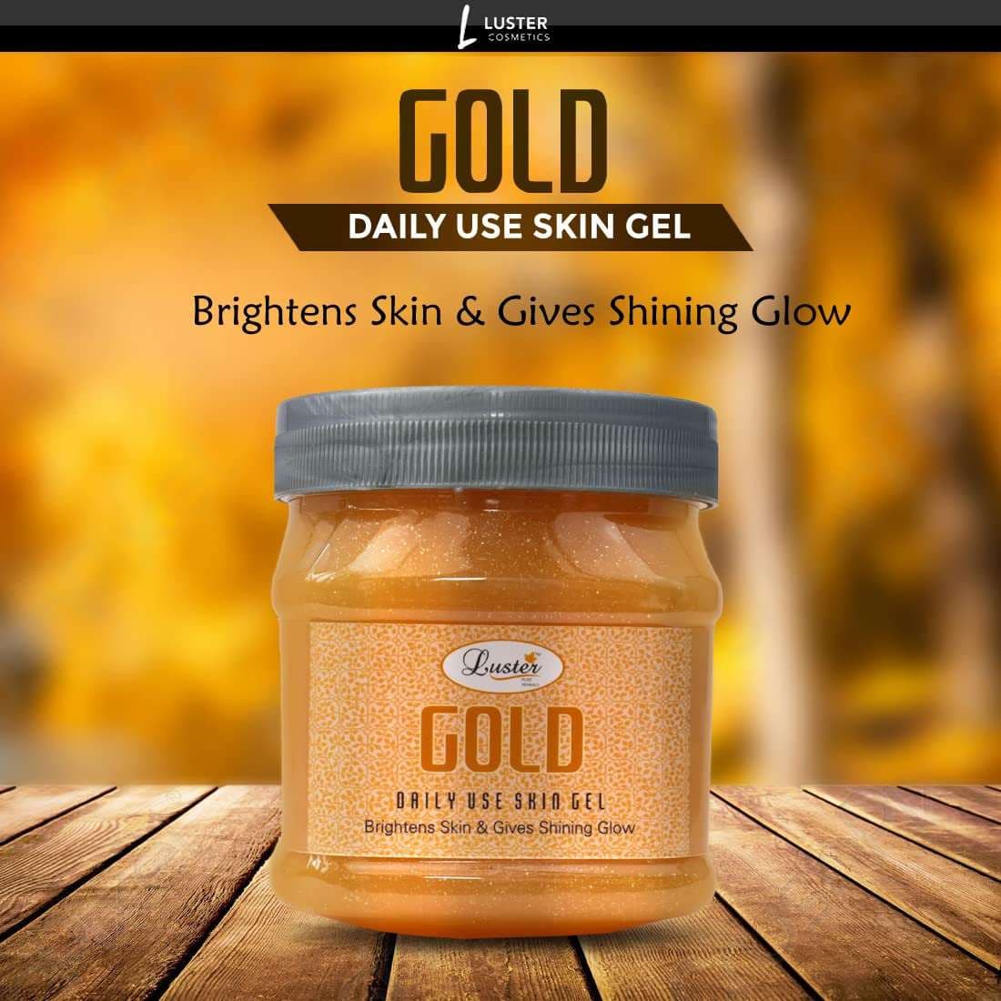 Luster Gold Facial Kit | Helps Brightens Skin | Gold Facial Scrub | Gold Massage Cream | Gold Massage Gel | Gold Face Pack | Gold Facial Kit for Women & Men | No Paraben & Sulfate- 500 ml (Pack of 4)