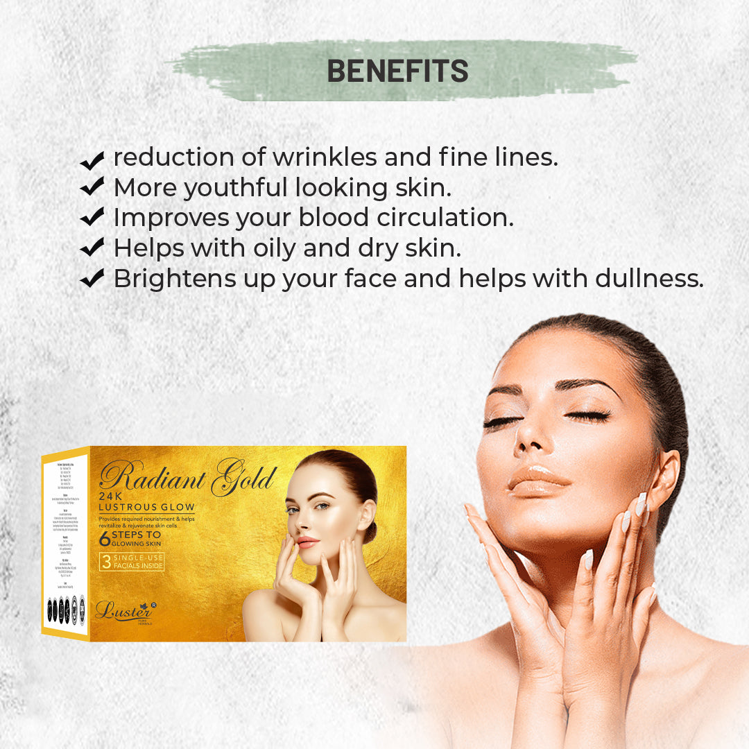 Luster 24k Radiant Gold Lustrous Glow Facial Kit – 120ml