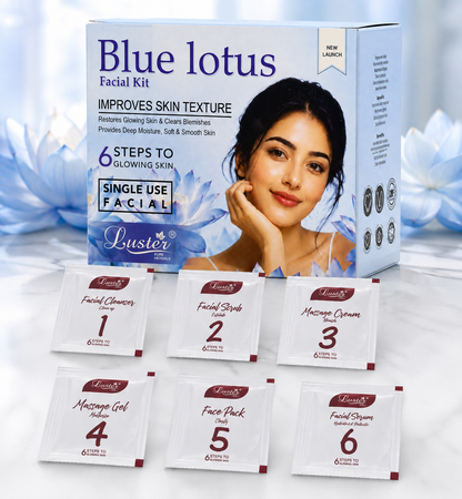 Luster Pure Herbals Blue Lotus 6-Step Single-Use Facial Kit for Glowing & Smooth Skin - 120ML