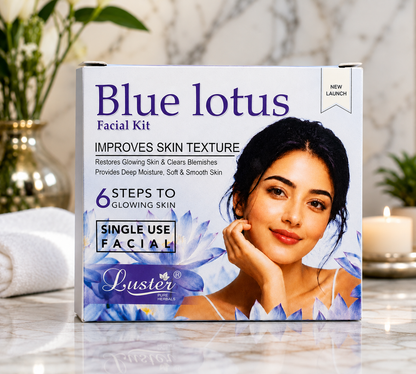 Luster Pure Herbals Blue Lotus 6-Step Single-Use Facial Kit for Glowing & Smooth Skin - 120ML