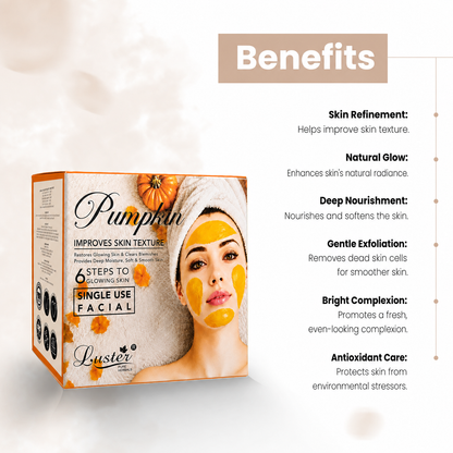 Luster Pumpkin Single Use Facial Kit – 6 Step Glowing Skin Facial - 320ML