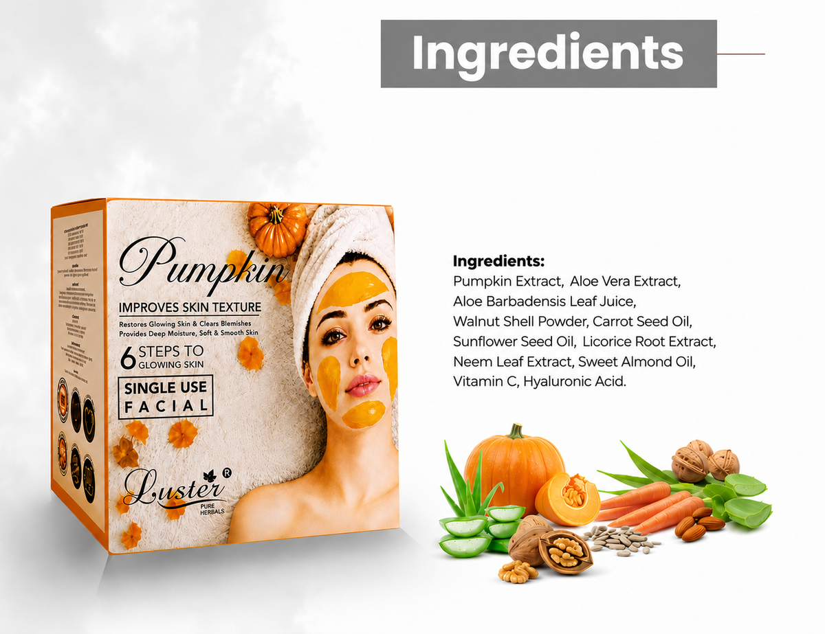 Luster Pumpkin Single Use Facial Kit – 6 Step Glowing Skin Facial - 320ML