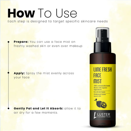 Luster Cosmetics Lime Fresh Face Mist Skin Toner - 115ml