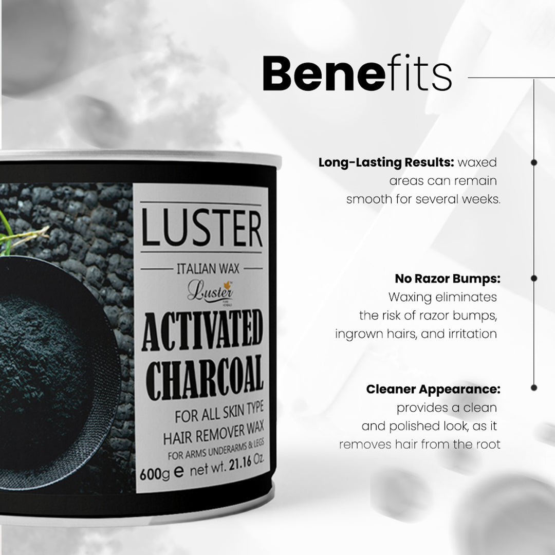Luster Activated Charcoal Hair Removal Hot Wax - 600g