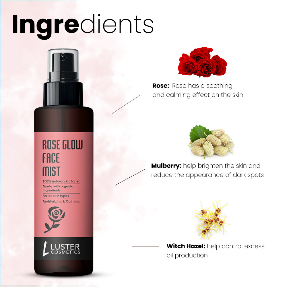 Luster Cosmetics Rose Glow Face Mist Skin Toner - 115ml
