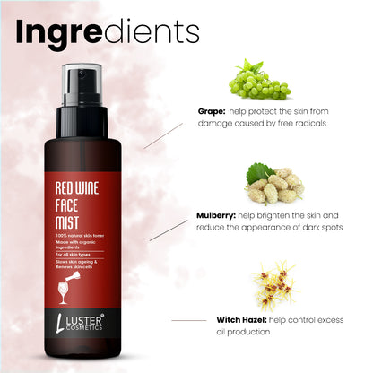 Luster Cosmetics Red Wine Face Mist Skin Toner - 115ml