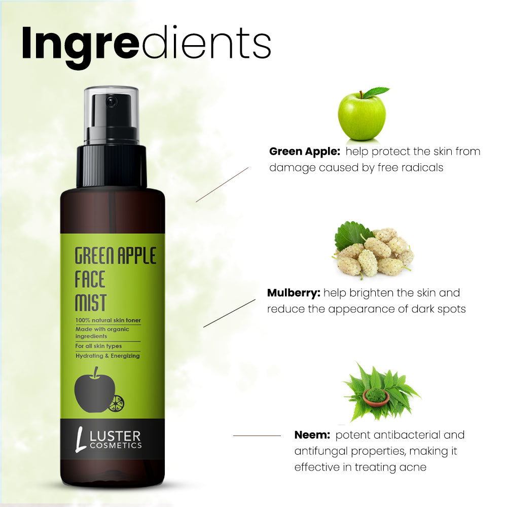 Luster Cosmetics Green Apple Face Mist Skin Toner - 115ml