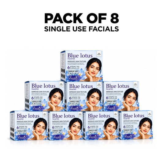 Luster Pure Herbals Blue Lotus 6-Step Single-Use Facial Kit for Glowing & Smooth Skin - 320ML