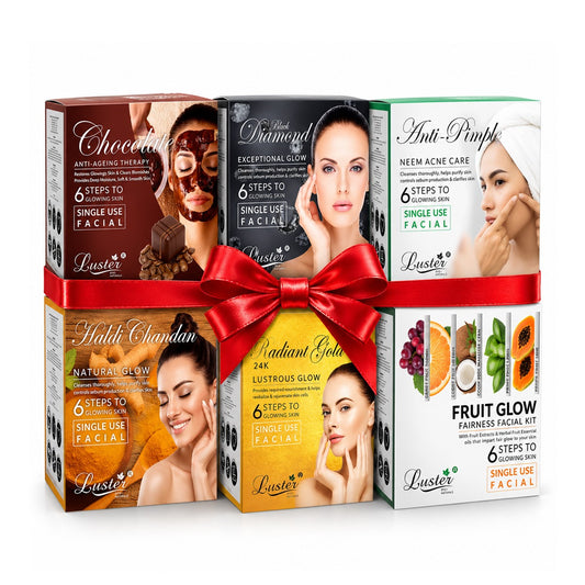 Luster Combo Pack of 6 Facial Kits – Six Facial Experiences for Glowing Skin | 240g