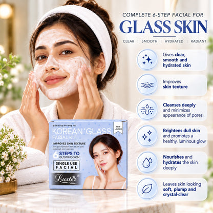 Luster Korean Glass Facial Kit – 6-Step Single-Use Facial for Glowing & Hydrated Skin - 120ML