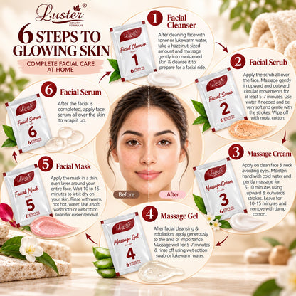 Luster Combo Pack of 6 Facial Kits – Six Facial Experiences for Glowing Skin | 240g