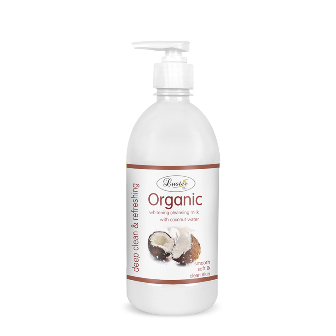 Luster Organic Whitening Coconut Cleansing Milk | Enriched With Coconut Water | Deep Clean & Refreshing | Natural Facial Cleansing Milk For Women | Paraben & Sulfate Free - 500ml - Luster Cosmetics