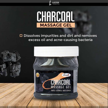 Luster Charcoal Face & Body Massage Gel (Paraben & Sulfate Free) - 500 ml