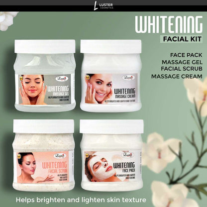 Luster Whitening Facial Kit | Helps Brighten & Lighten Skin | Whitening Facial Scrub | Whitening Massage Cream | Whitening Massage Gel | Whitening Face Pack | Whitening Facial Kit for Women & Men | No Paraben & Sulfate- 500 ml (Pack of 4)