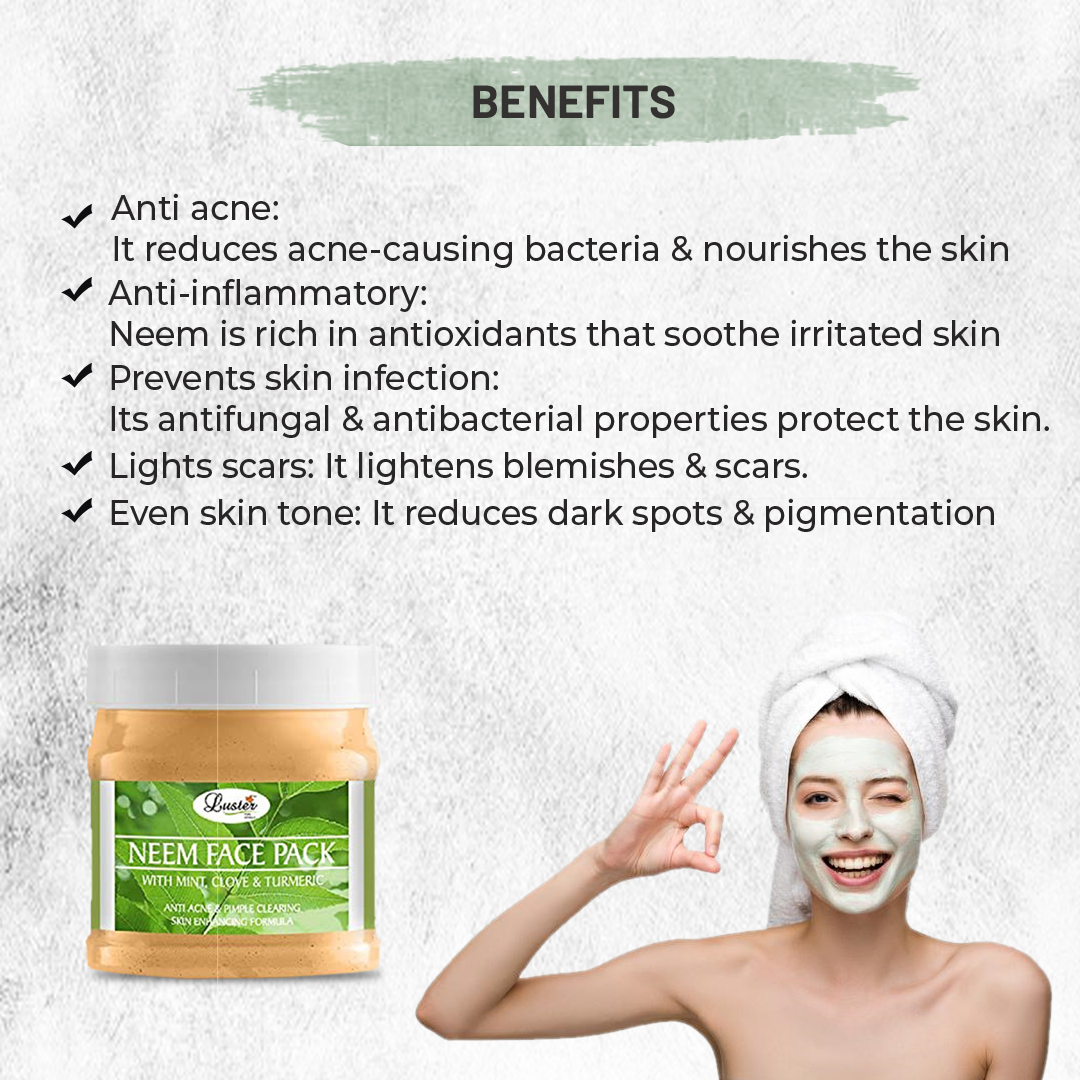 Luster Neem Anti Acne Pimple Clearing Face Pack 500 g Luster