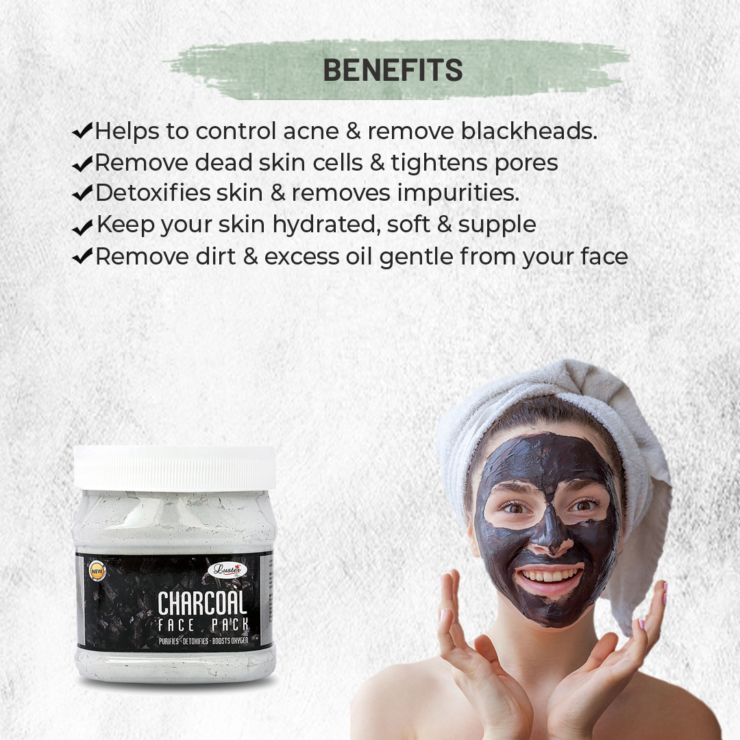 Luster Charcoal Face Pack for Helps Brighten & Glowing Skin - 500 ml