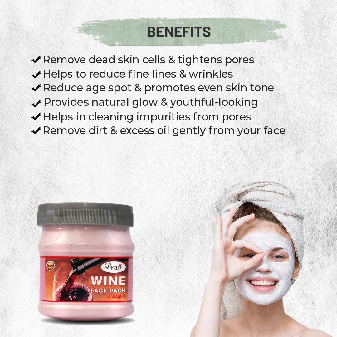 Luster Wine (Anti Ageing) Face Pack | Instant Glow & Skin Nourishing – 500ml.