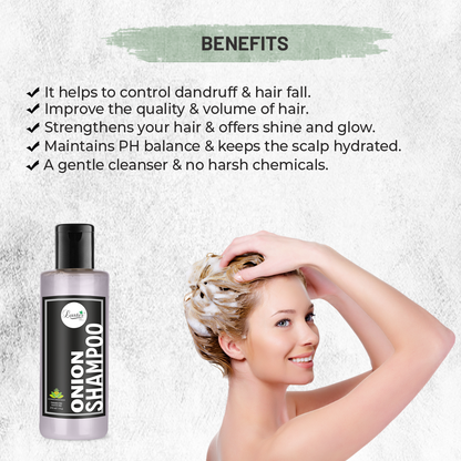 Luster Onion Oil Shampoo | Enriched With Organic Extracts | Shampoo For Hair Growth & Repair | For Dry and Frizzy Hair | For Women & Men | Paraben & Sulphate Free - 210ml - Luster Cosmetics