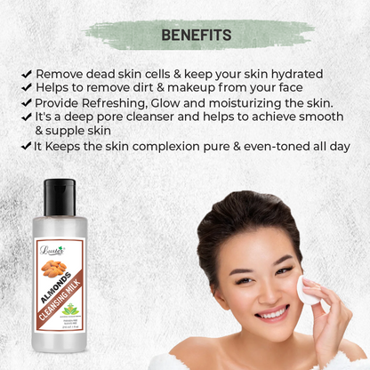 Luster Almond Nourishing Cleansing Milk For Face | Almond With Extra Vitamin E | Cleansing Milk For Dry Skin & Oily Skin | Makeup Remover | Paraben & Sulfate Free - 210ml - Luster Cosmetics