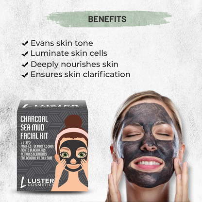 Luster Cosmetics Detoxifies Skin Pack | Charcoal Sea Mud Foaming Face Wash & Facial Kit 45g - Pack of 2