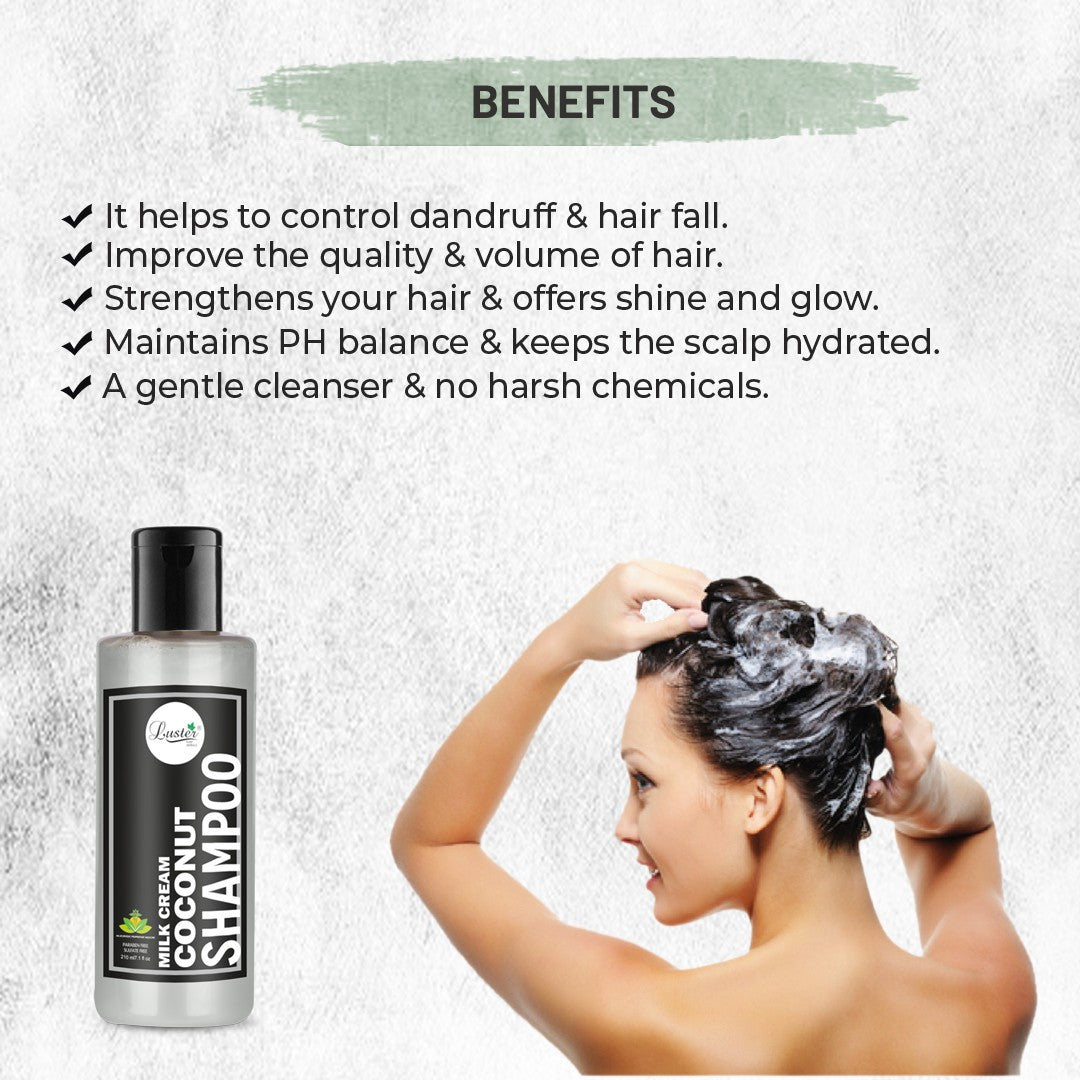 Luster Coconut Shampoo | Made With Natural Ingredients | Shampoo For Hair Fall Control | Hair Treatment For Women & Men | Paraben & Sulphate Free - 210ml - Luster Cosmetics