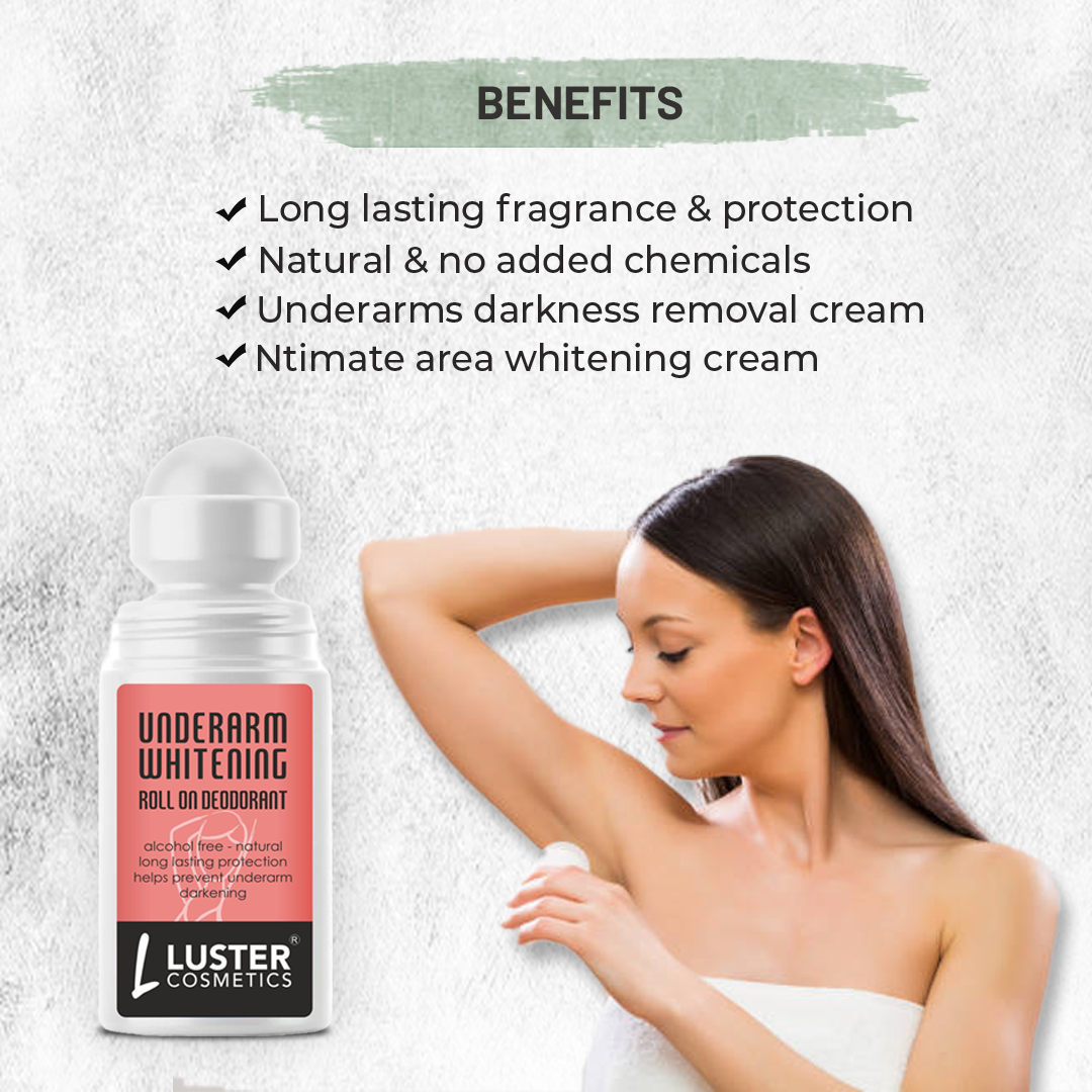 Luster Cosmetics Whitening Underarm Roll On Deodorant | Alcohol free | Helps Prevent Underarm Darkening | Helps Brighten & Lighten Armpits | Roll On Deodorant For Men & Women - Luster Cosmetics