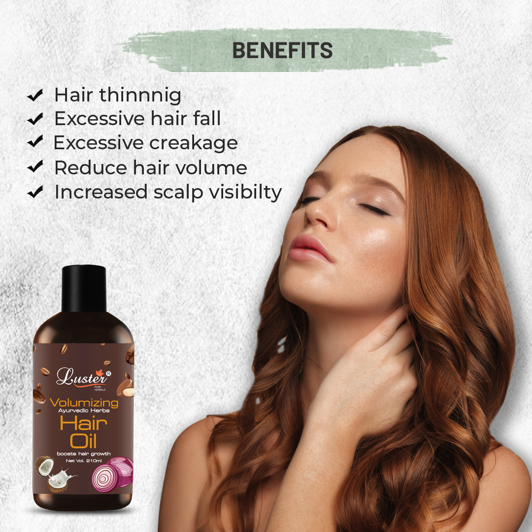 Luster Volumizing Ayurvedic Herbs Hair Oil | Hair Oil For Hair Growth | Hair oil With Onion, Coconut & Coffee | 210 ml - Luster Cosmetics