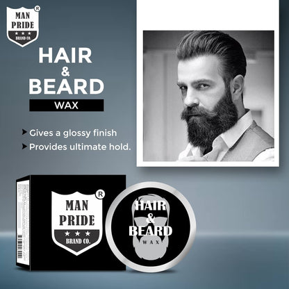 Man Pride Brand Co. Combo Pack | Beard Oil For Faster Beard Growth (30ml) | Charcoal, Neem & Aloe Vera Foaming Face Wash with Brush (100ml) | Stronghold Hair & Beard Wax For Men (75g). - Luster Cosmetics