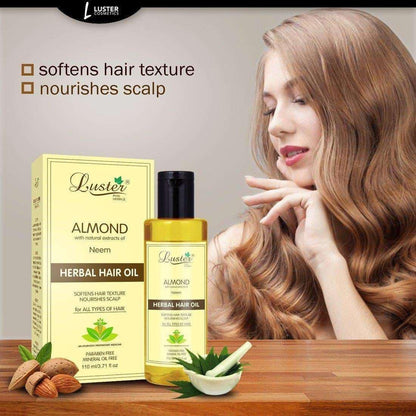 Luster Almond (Neem) Herbal Hair Oil (Paraben & Mineral Oil Free)-110 ml - Luster Cosmetics