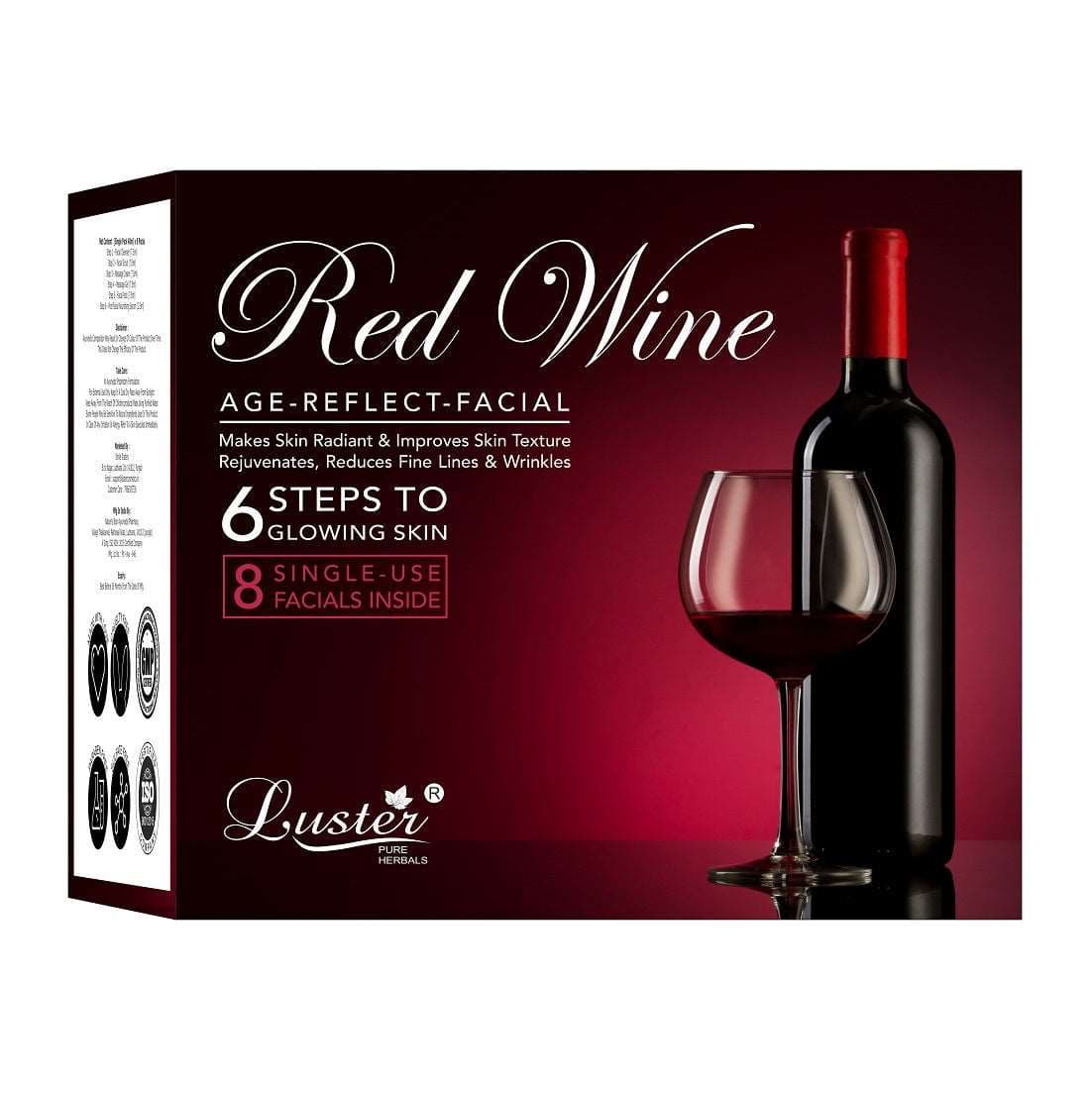 Luster Red Wine Age Reflect (8 Single Use Facials Inside) Facial Kit (Paraben & Sulfate Free) - 320ml