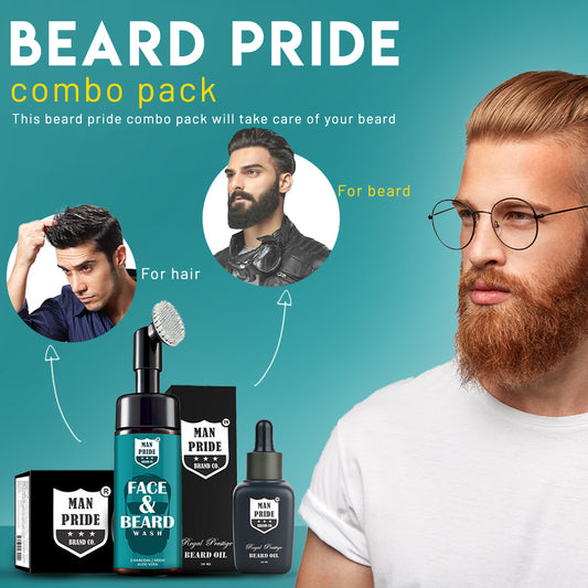 Men's Grooming Combo Beard Oil, Face & Beard Wash, Hair Wax by Man Pride Brand Co.