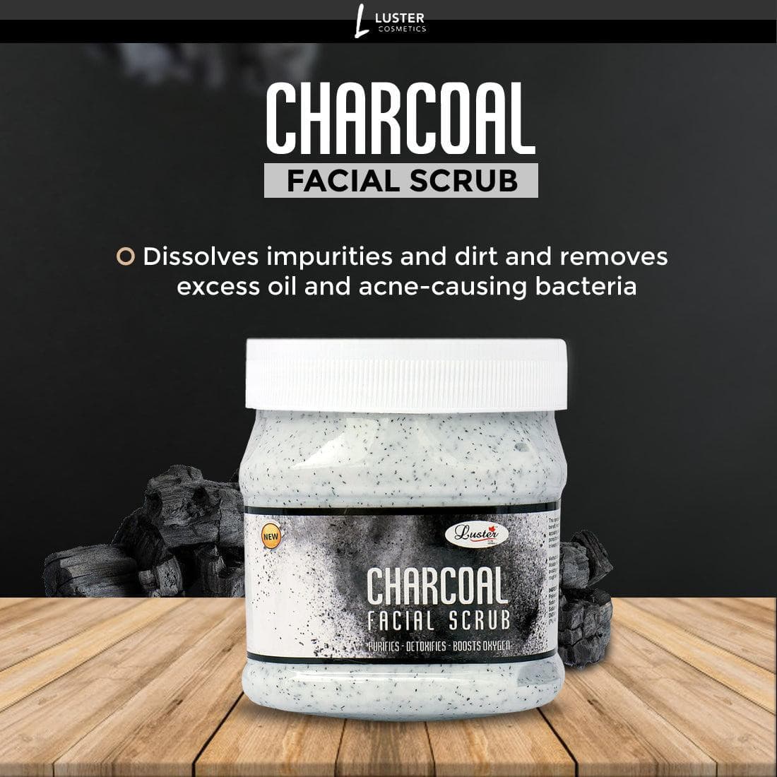 Luster Charcoal Face & Body Facial Scrub For Tan Removal (Paraben & Sulfate Free) - 500 ml - Image #1