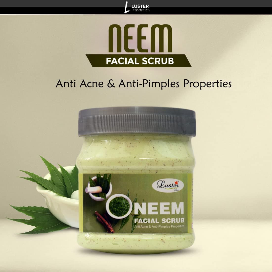 Luster Neem Facial Kit | Reduces Pimples | Neem Facial Scrub | Neem Massage Cream | Neem Massage Gel | Neem Face Pack | Neem Facial Kit for Women & Men | No Paraben & Sulfate- 500 ml (Pack of 4) - Luster Cosmetics