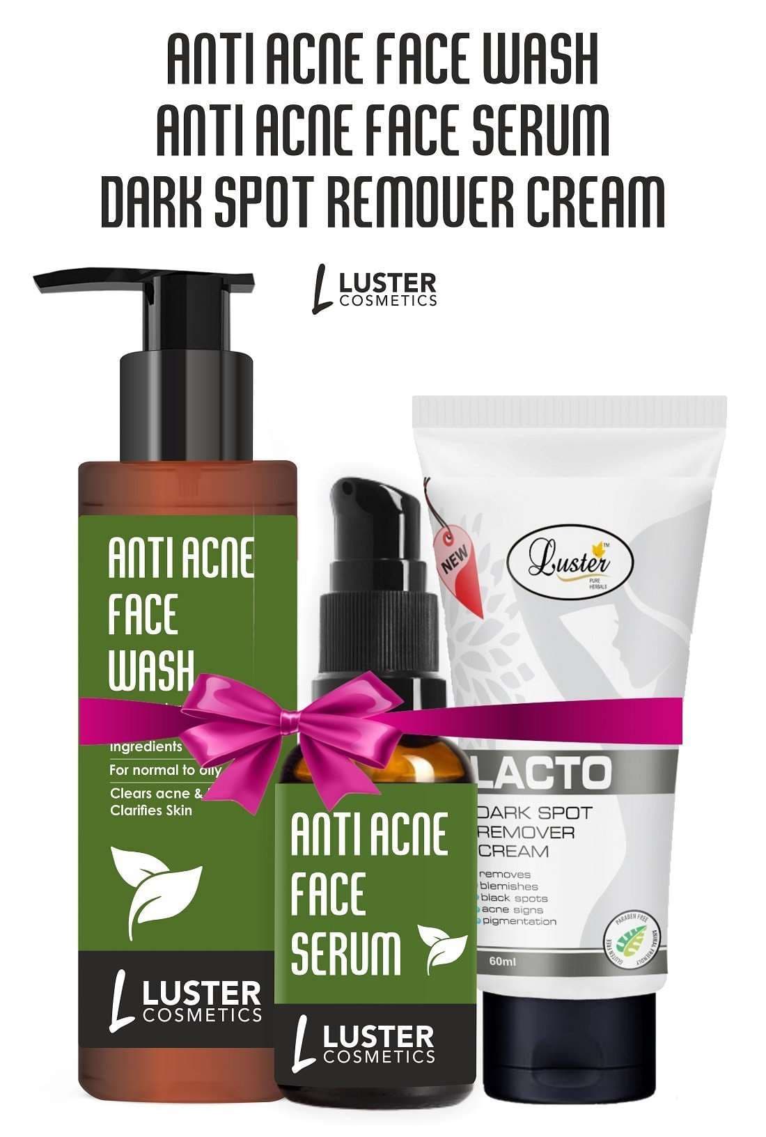 Luster Cosmetics Anti Acne Face wash , Face Serum & Lacto Dark Spot Remover Cream (Pack of 3-205ml) - Luster Cosmetics