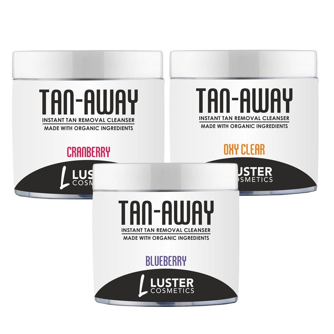 Luster Cosmetics TAN-AWAY Oxy Clear + Blueberry + Cranberry Instant Tan Removal Cleanser (Pack of 3-100ml each). - Luster Cosmetics