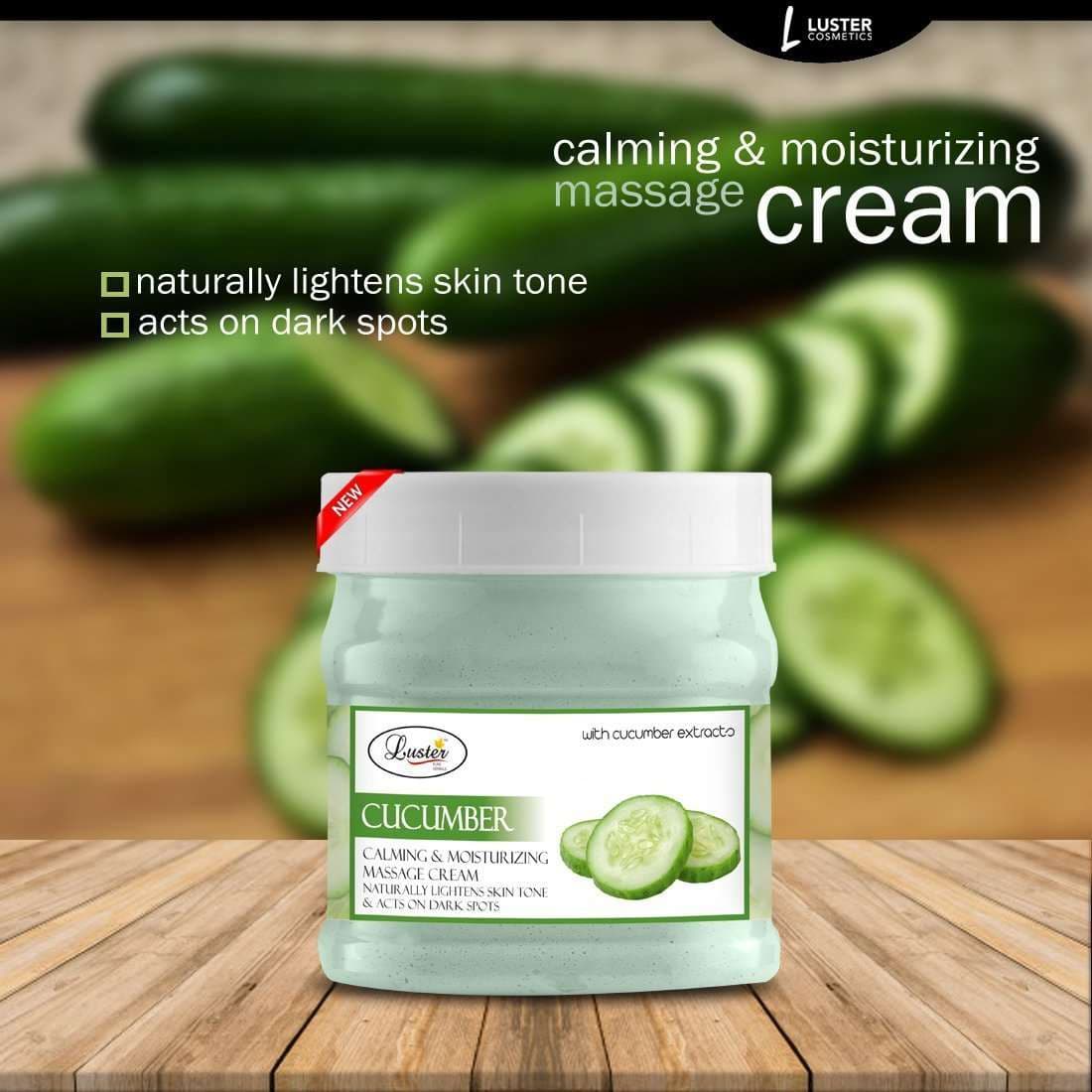 Luster Cucumber Calming & Moisturizing Skin Facial Massage Cream (Paraben & Sulfate Free)-500ml - Luster Cosmetics