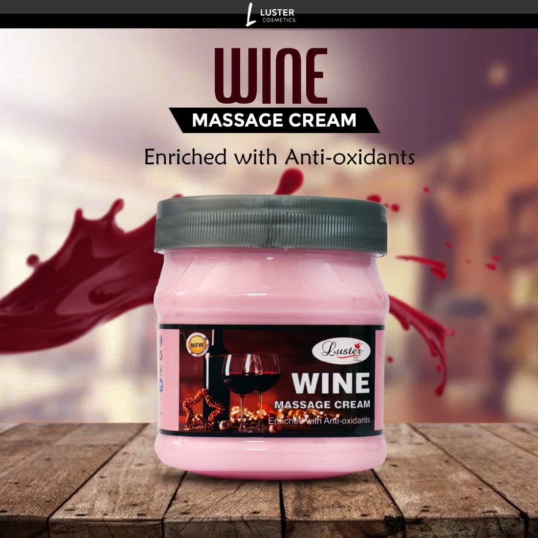 Luster Wine Facial Kit | Instant Glow & Nourishment | Wine Facial Scrub | Wine Massage Cream | Wine Massage Gel | Wine Face Pack | Wine Facial Kit for Women & Men | No Paraben - 500 ml (Pack of 4) - Luster Cosmetics