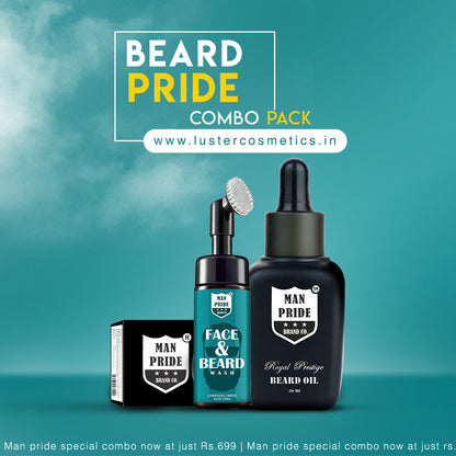 Men's Grooming Combo Beard Oil, Face & Beard Wash, Hair Wax by Man Pride Brand Co.