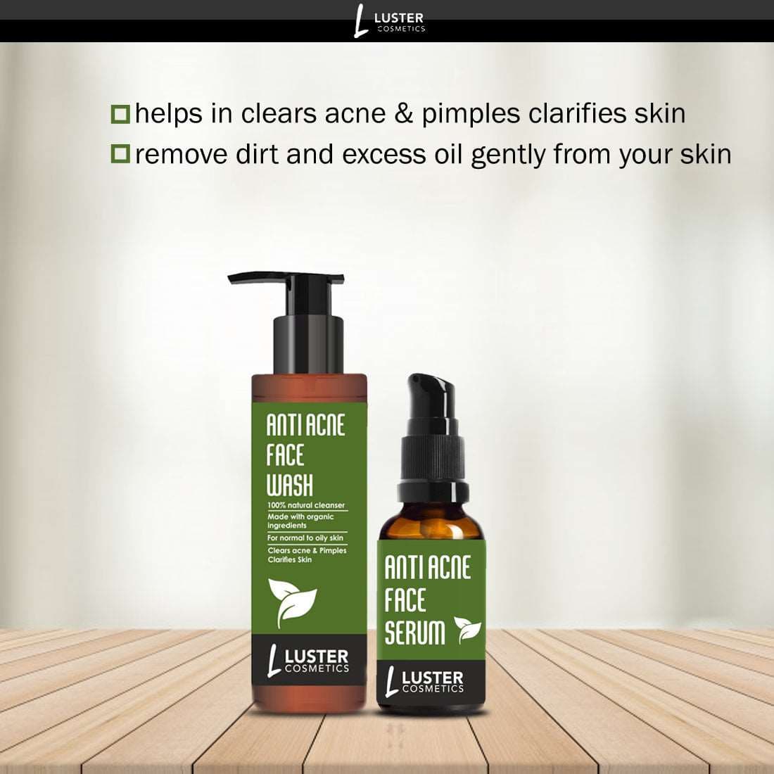 Luster Cosmetics Anti Acne Face Wash & Face Serum (Pack of 2-145ml)